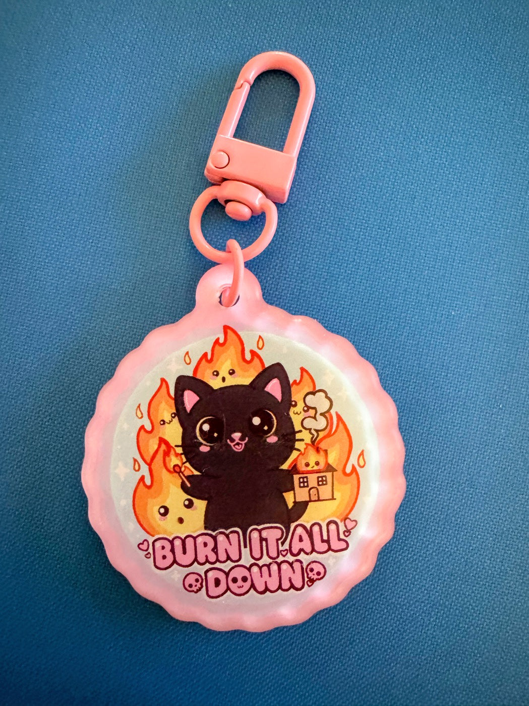 “Burn it all down” cat Keychain