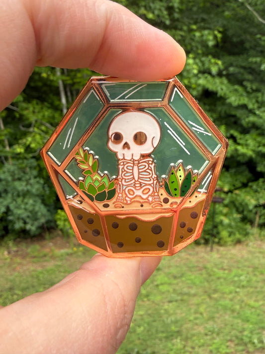 Skelly Terrarium stained Glass Enamel Pin