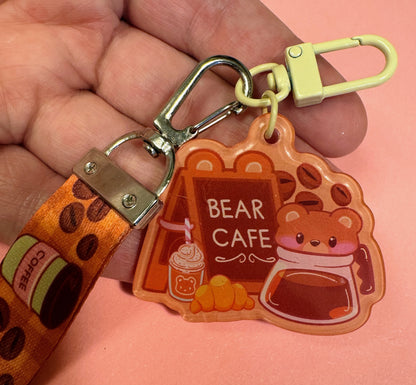 Coffee Bear Cafe keychain, and lanyard combo