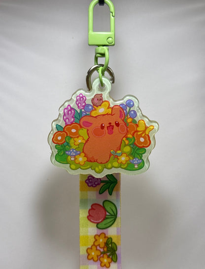 Flower frolic puppy keychain and lanyard combo