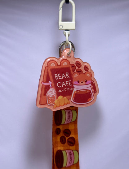 Coffee Bear Cafe keychain, and lanyard combo
