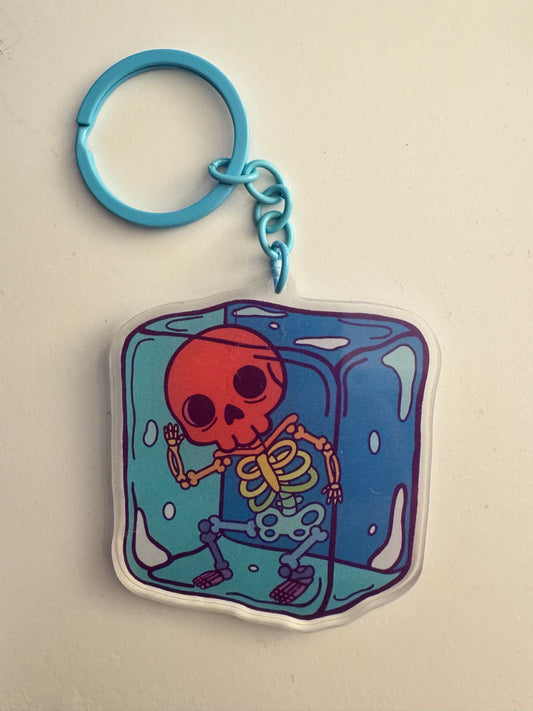 Rainbow Skelly Cube Acrylic Keychain