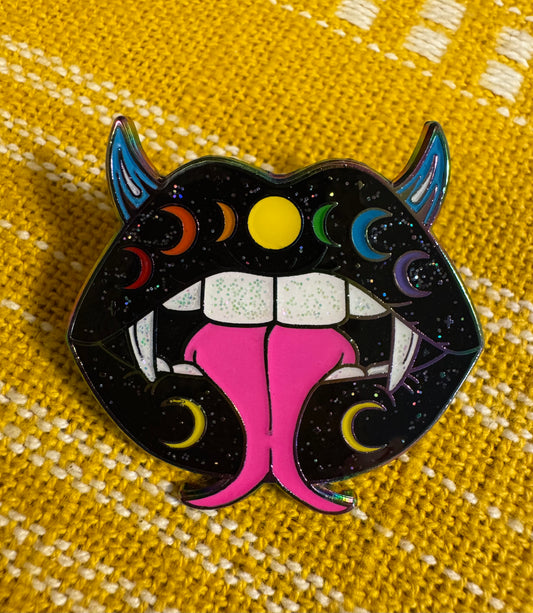 Black Void Moon Phase lips Enamel Pin