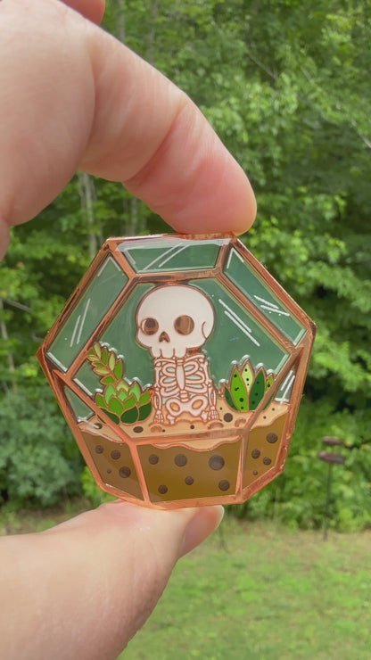 Skelly Terrarium stained Glass Enamel Pin